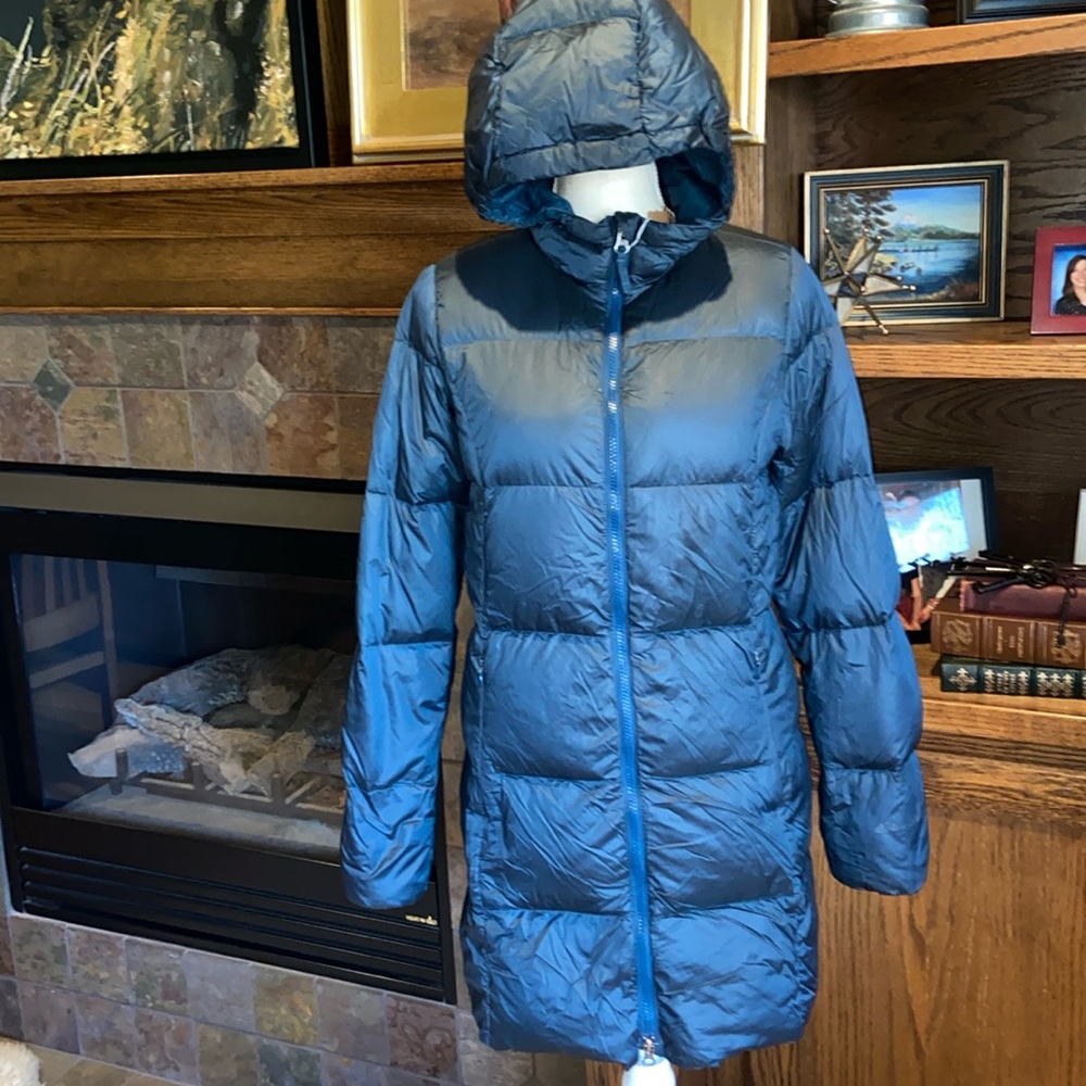 Eddie Bauer Down Filled Puffy Fall Winter Coat Parka Teal Puffer Feather Fill